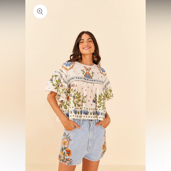 NWT Farm Rio Summer Garden Embroidered Denim Shorts - Picture 2 of 7